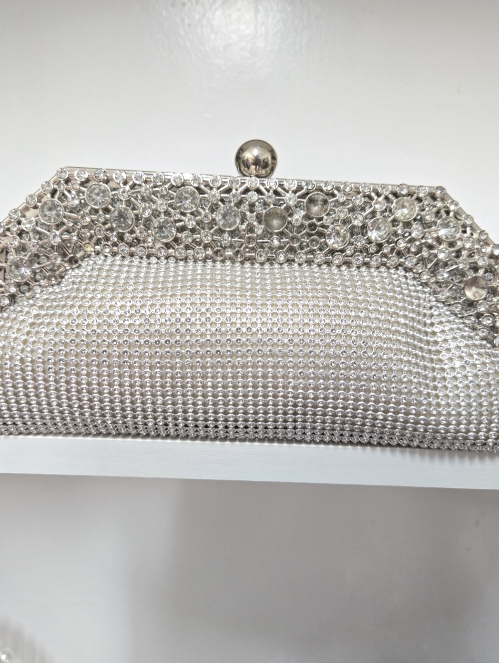 Crystal-Embellished Silver Evening Clutch